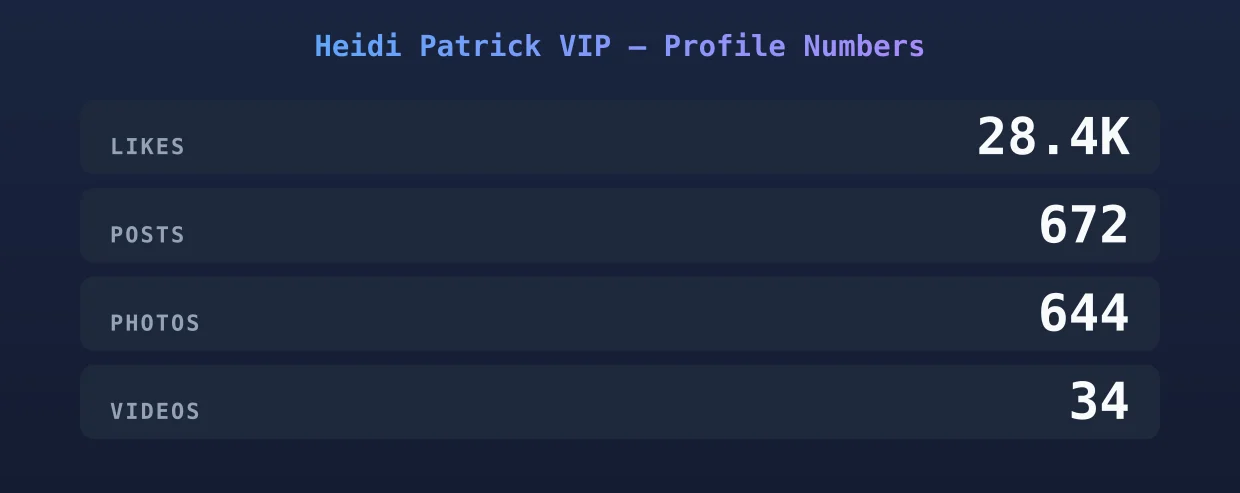 Heidi Patrick VIP — content metrics