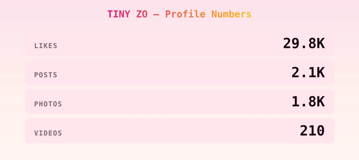 TINY ZO — content metrics